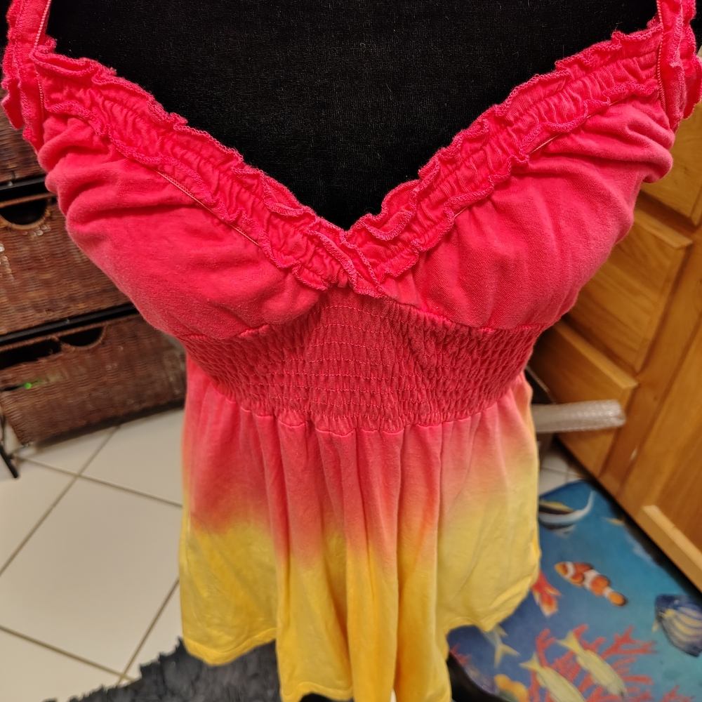 Vintage 90s Dip Dyed Ruffle Straps Bust Tank Top/ SZ Med/ Max Rave/ See Info
